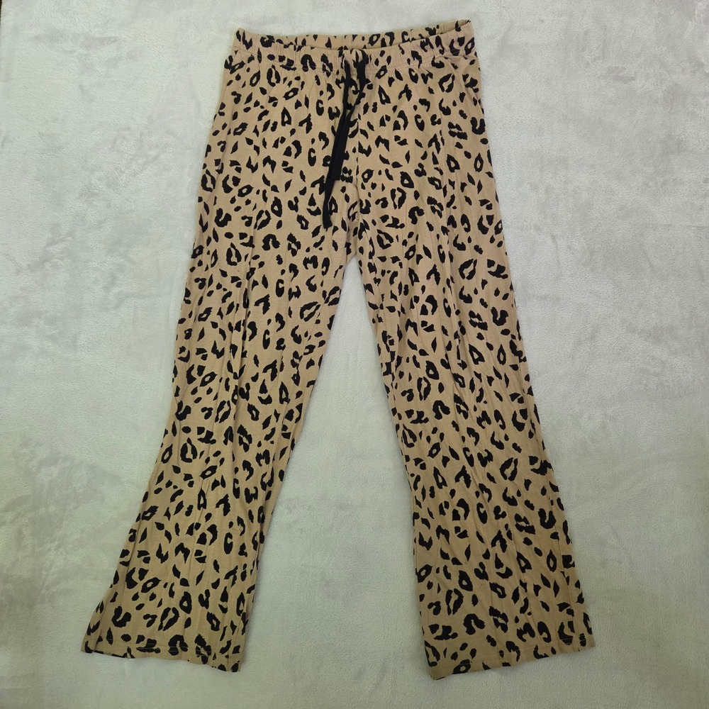 Jenni Intimates Leopard Animal Print Pajama Pants Tan Black Medium Loungewear